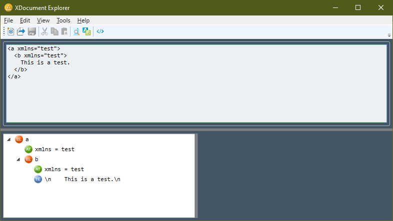 Main window with XML content