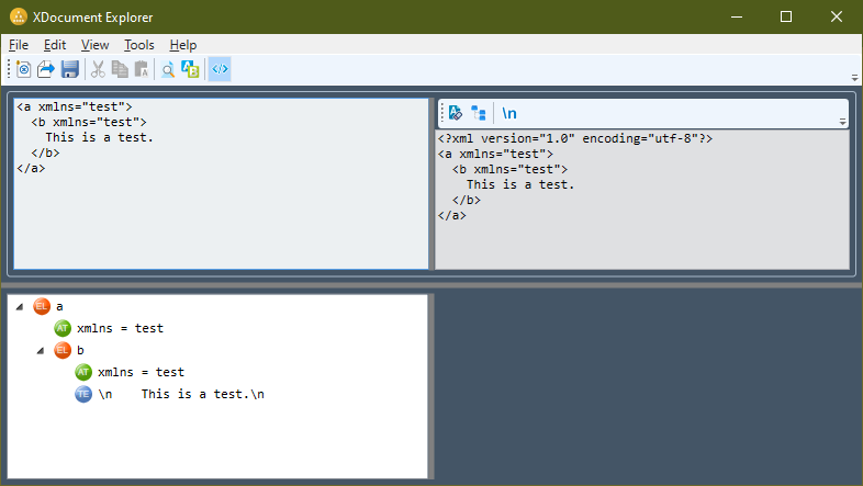 Main window with XDocument output enabled