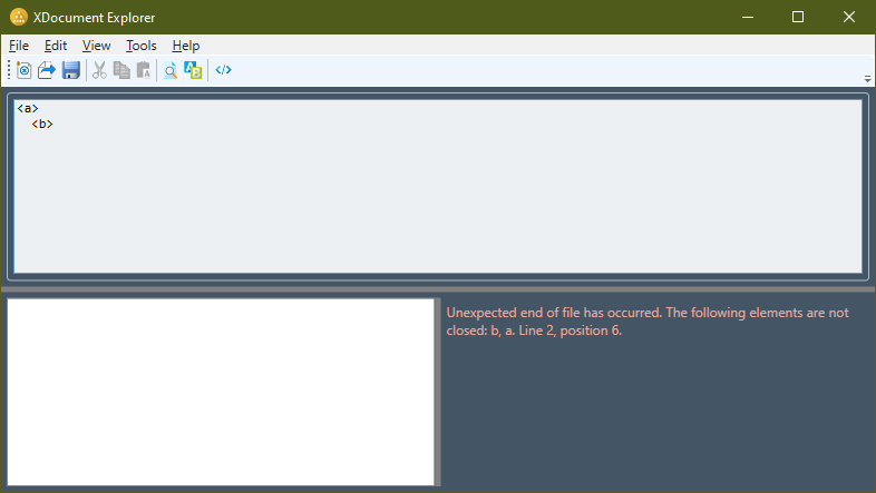Main window with XML errors