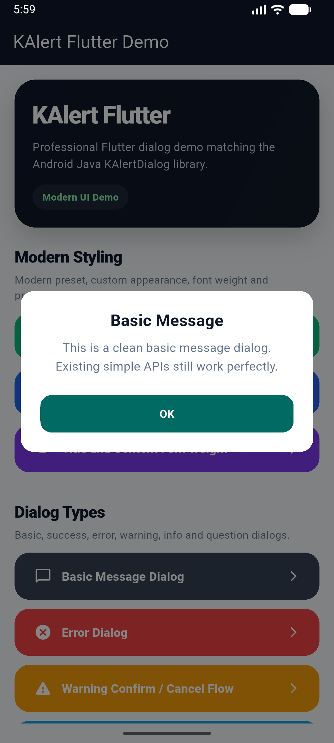 KAlert Flutter Dialog Basic Message Dialog
