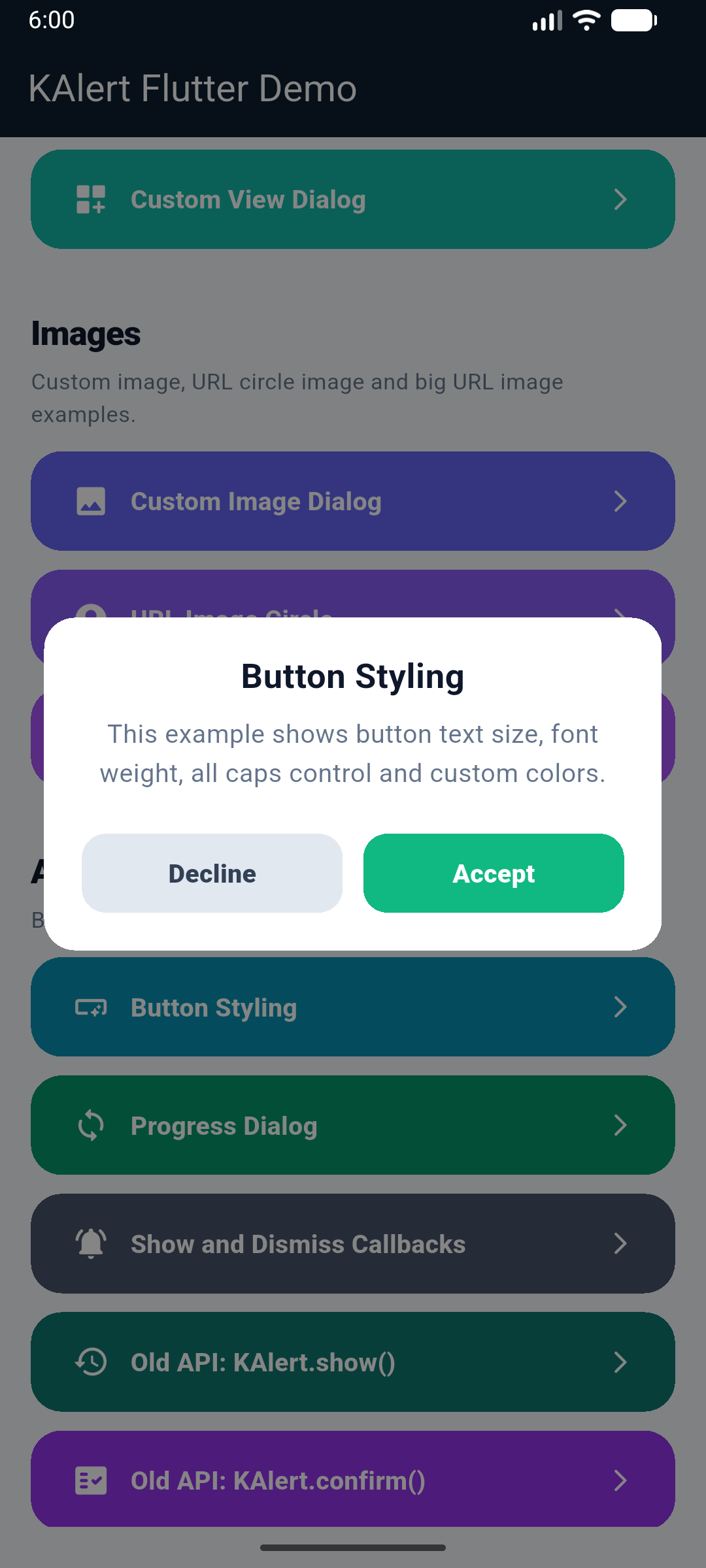 KAlert Flutter Dialog Button Styling Dialog