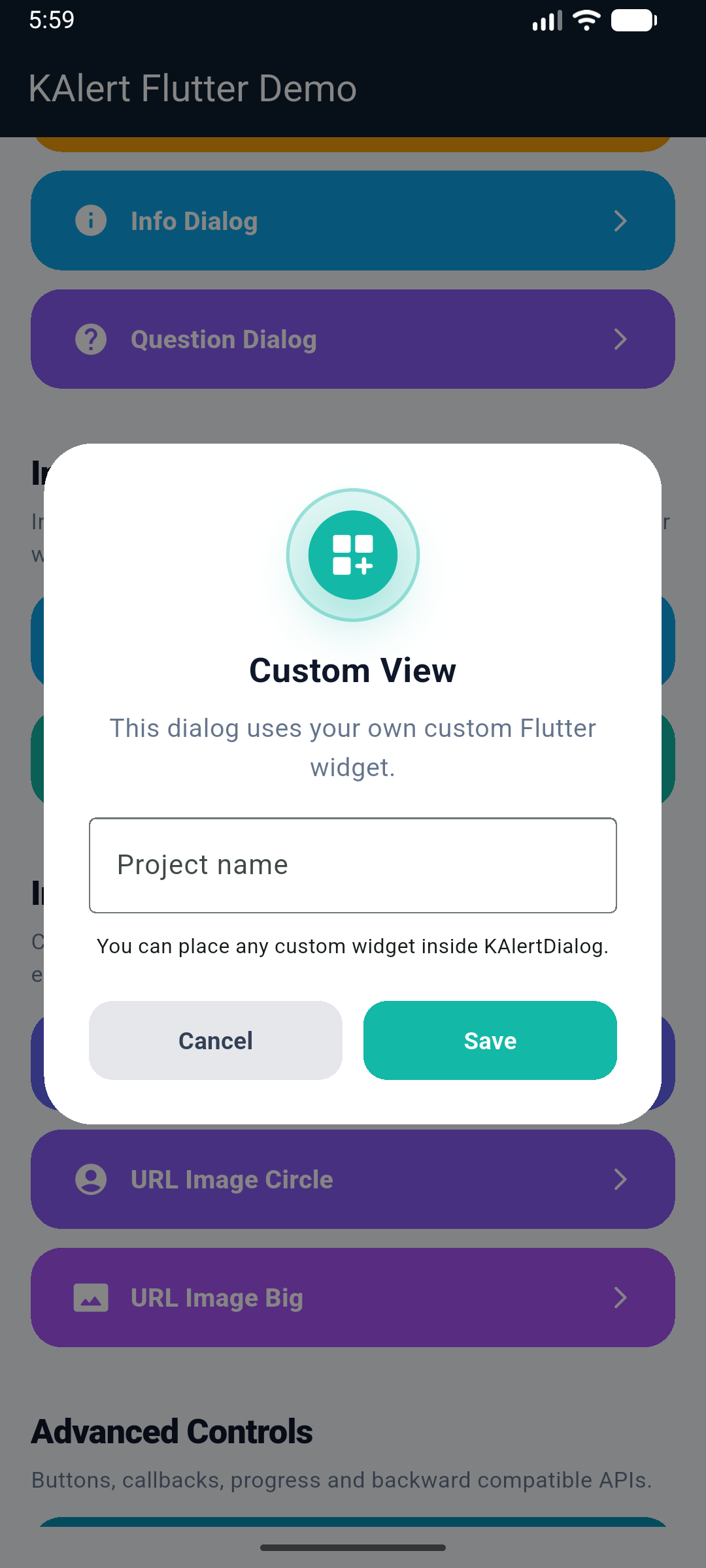KAlert Flutter Dialog Custom View Dialog