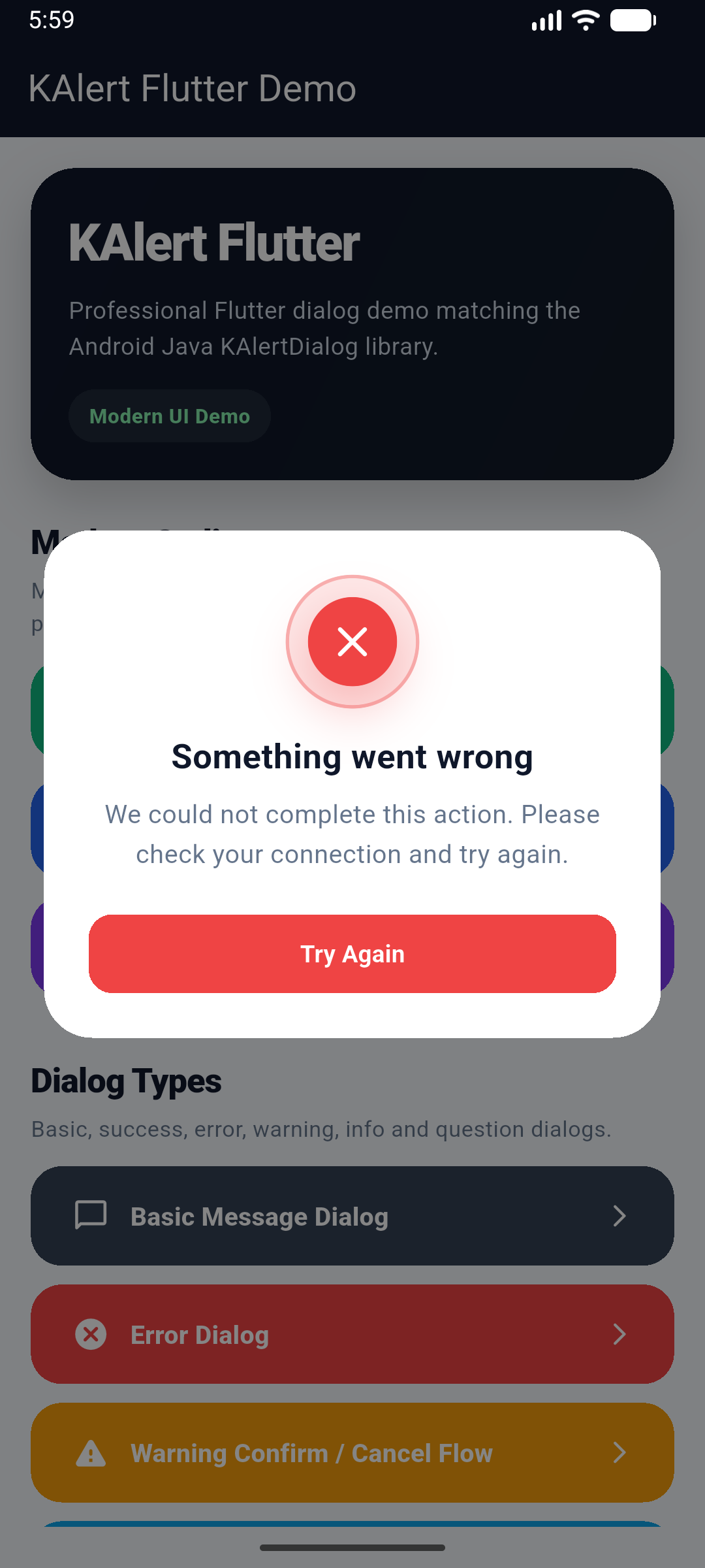 KAlert Flutter Dialog Error Dialog