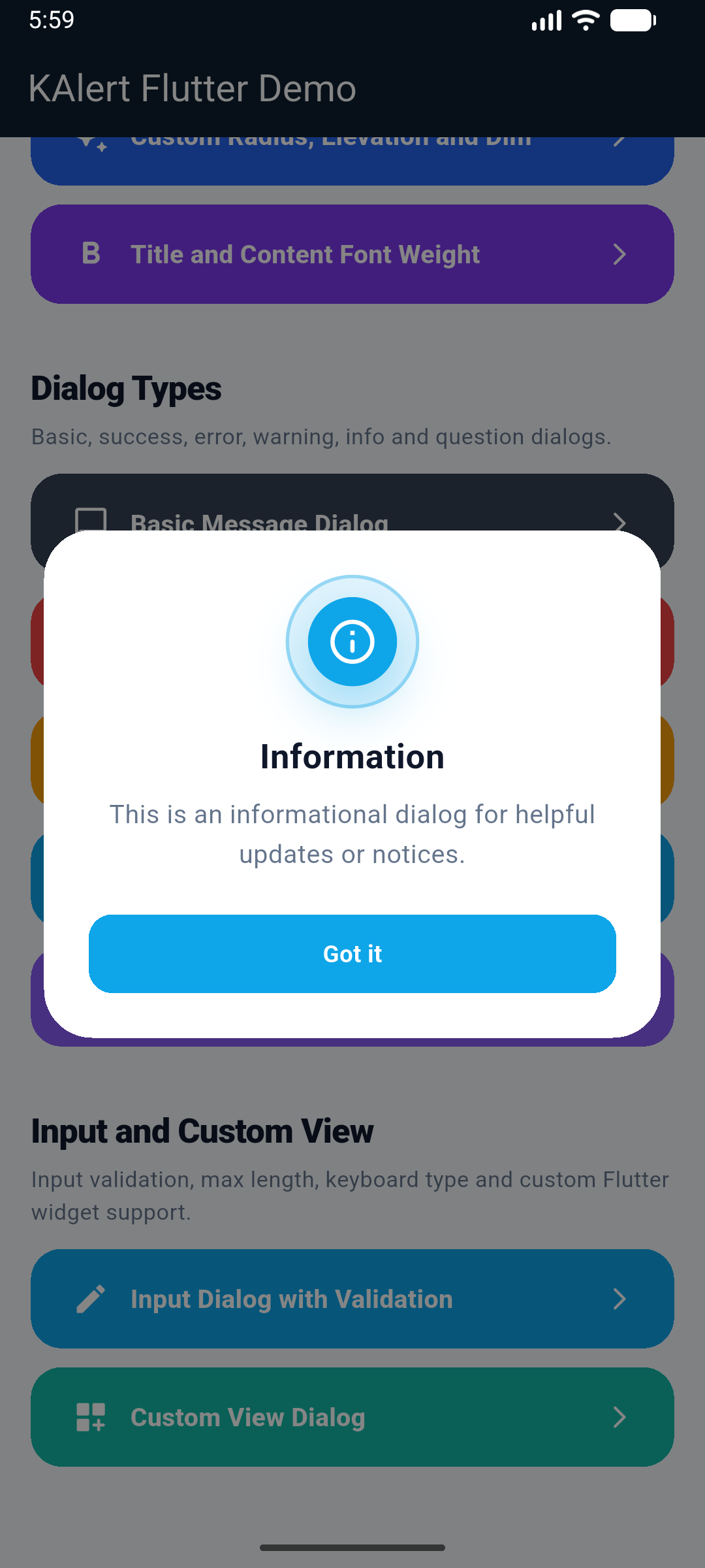 KAlert Flutter Dialog Info Dialog