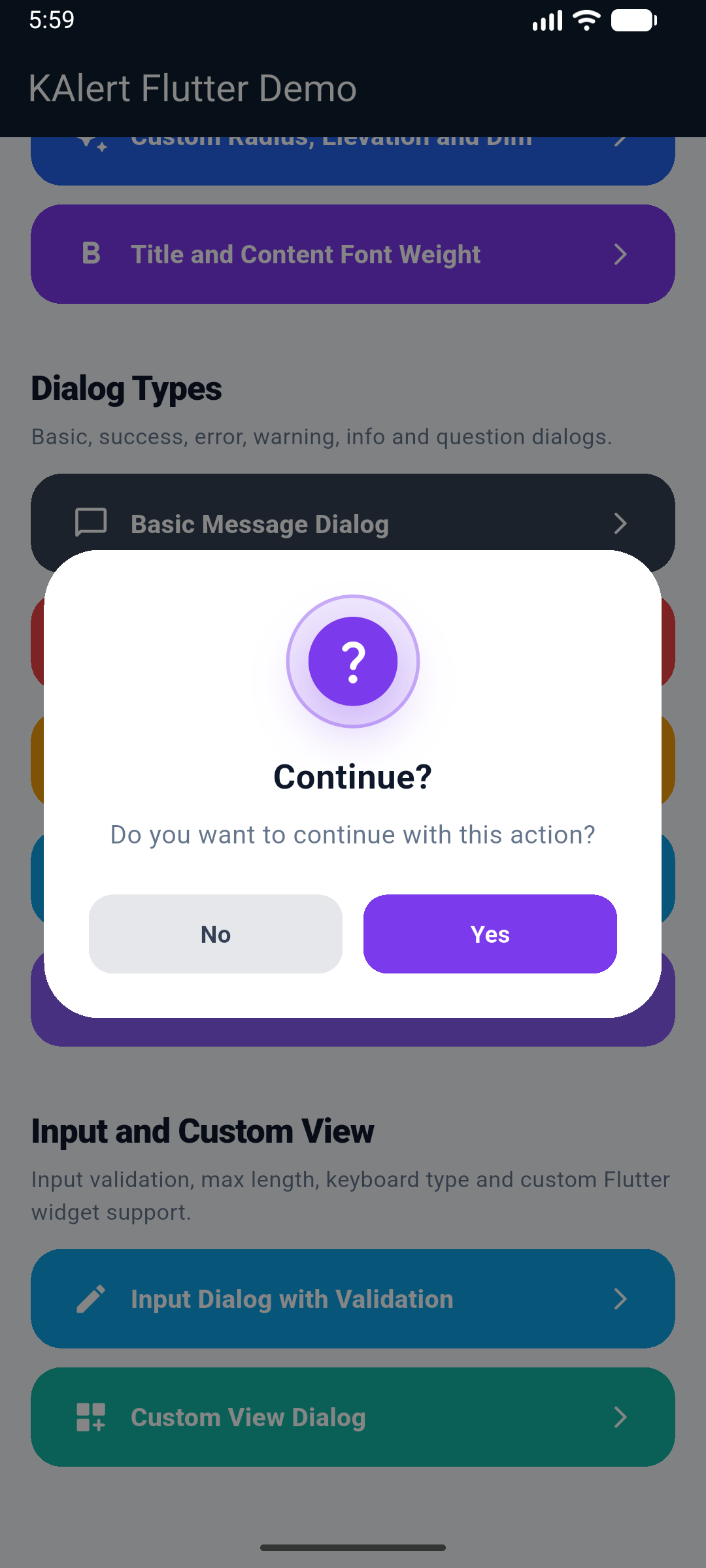 KAlert Flutter Dialog Question Dialog