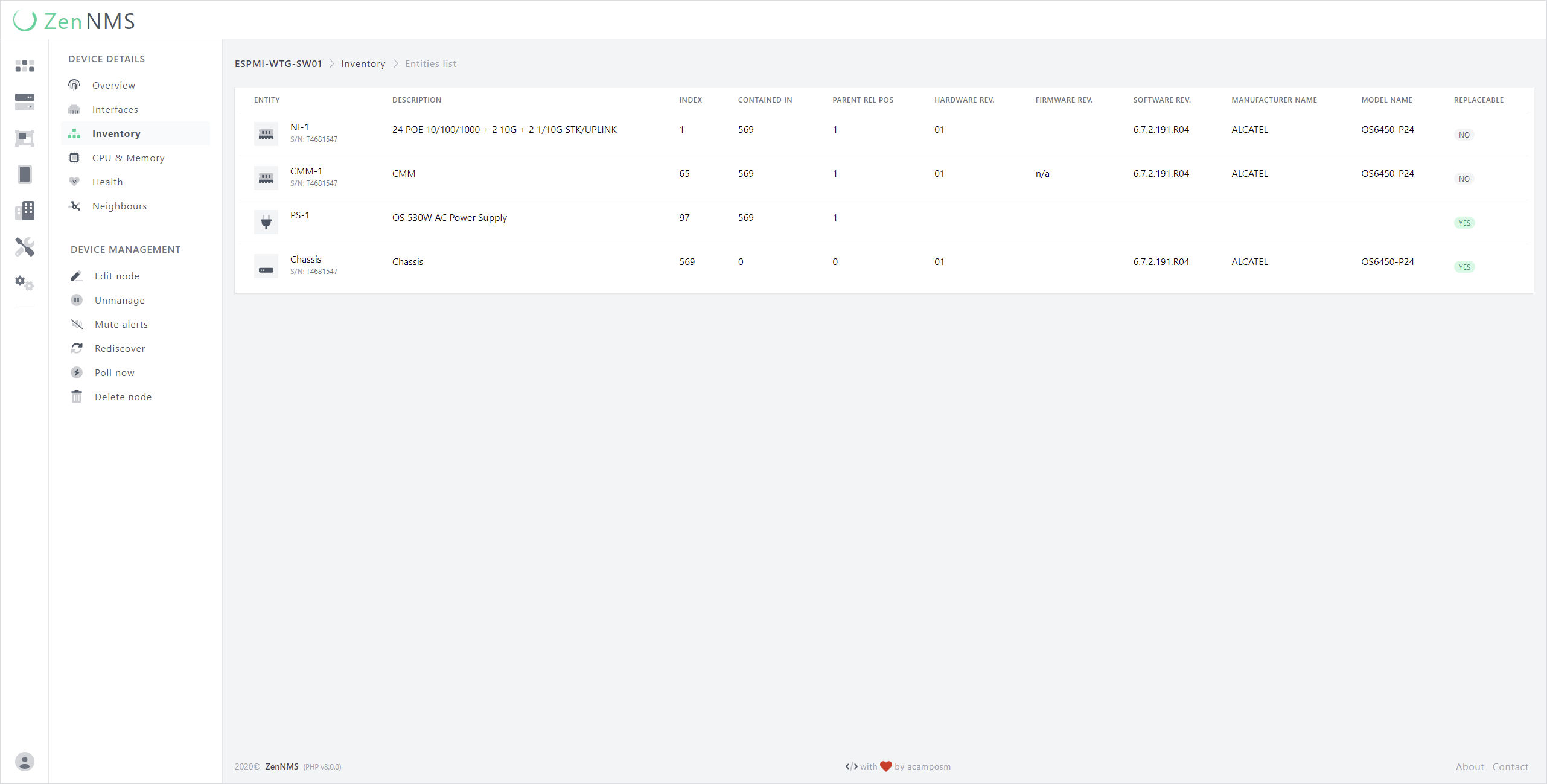 devices entities list screenshot