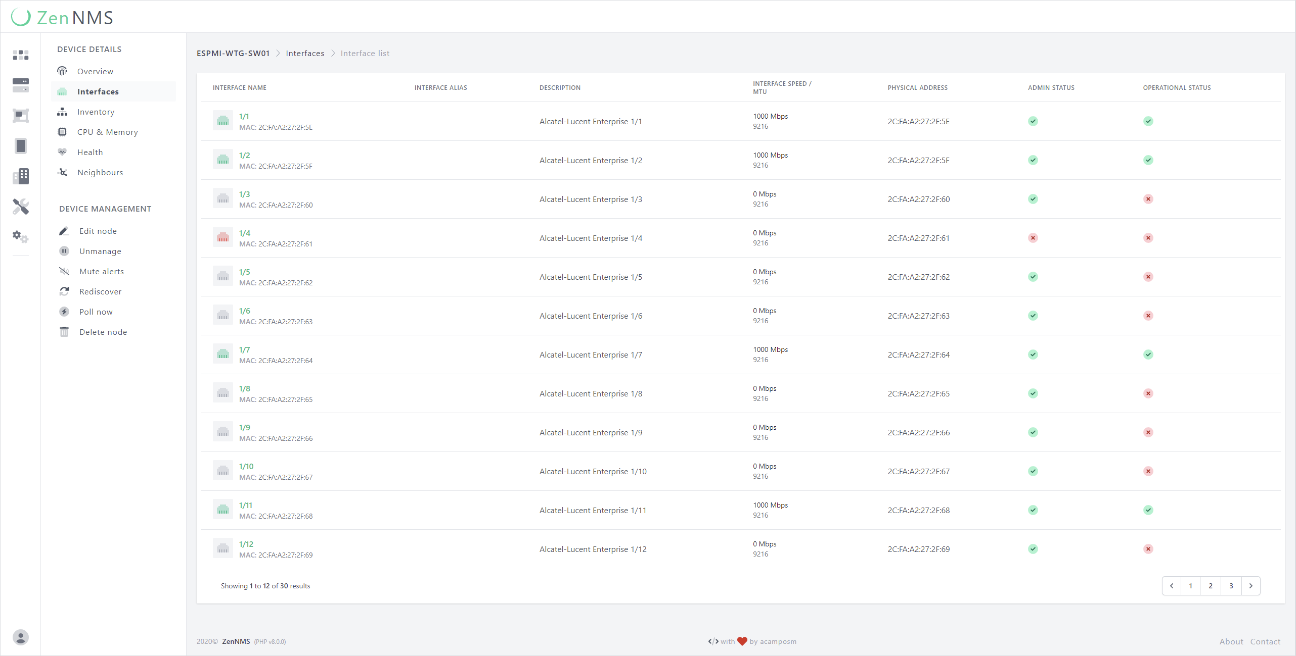 device interface list screenshot