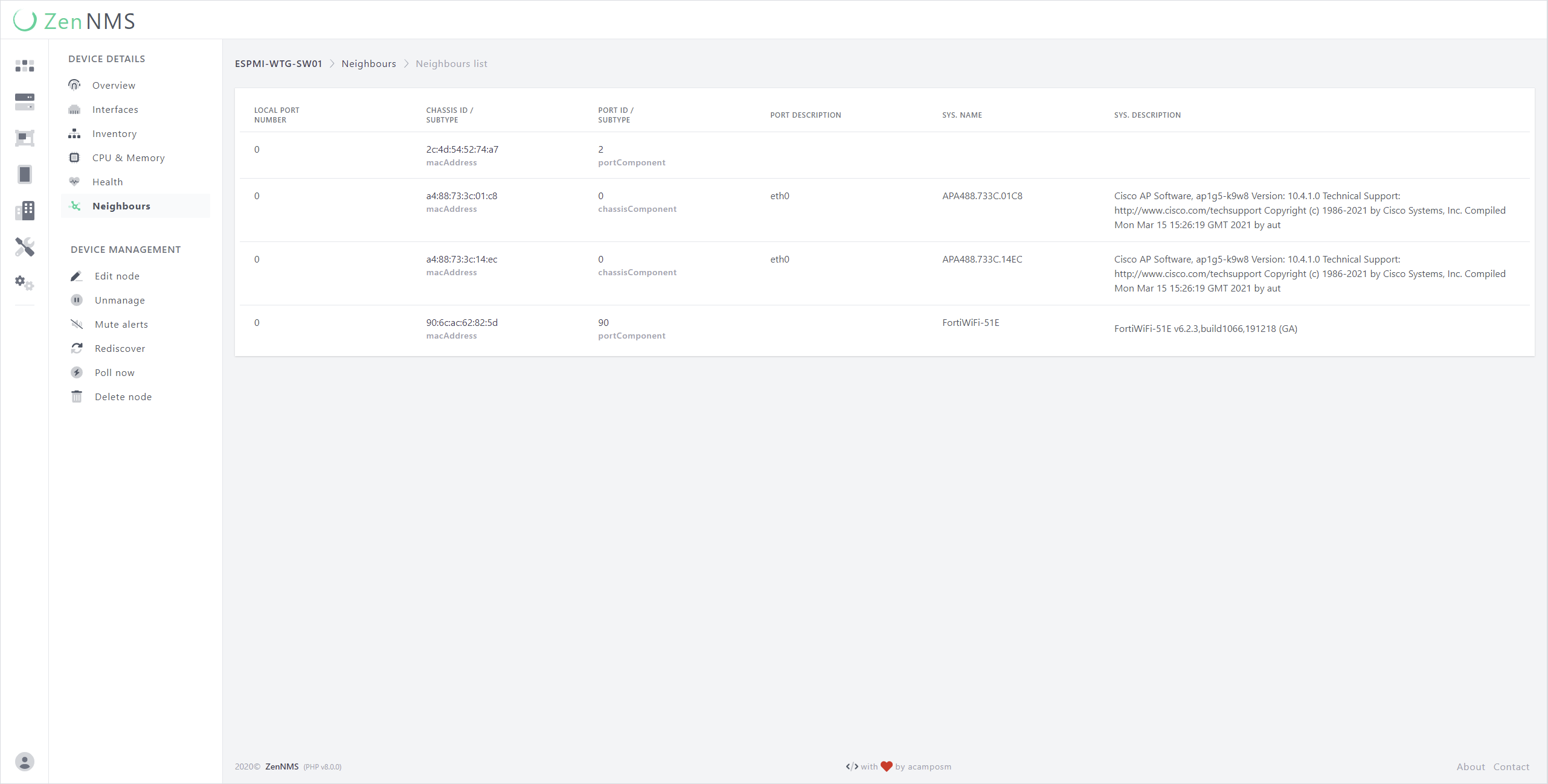 devices list screenshot