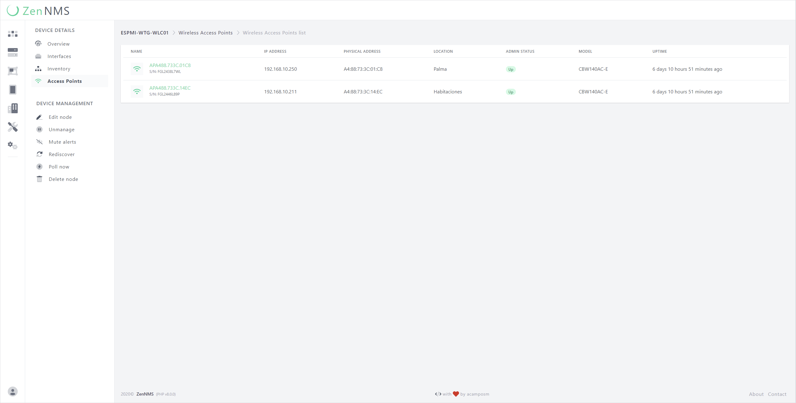 devices list screenshot