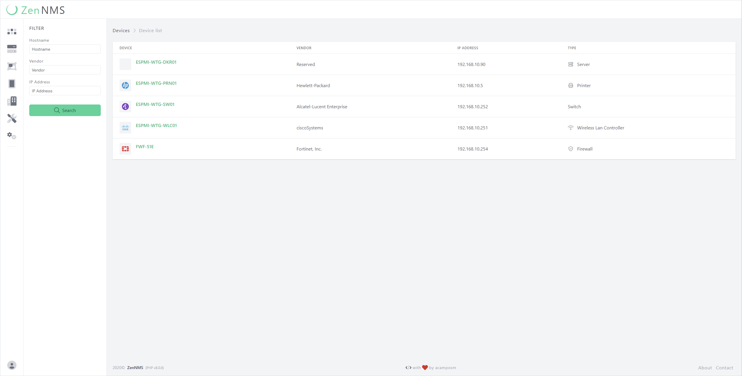devices list screenshot