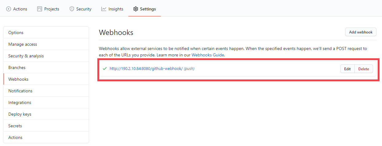 Github webhooks setup