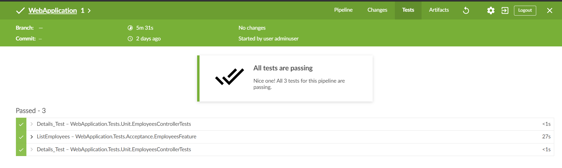 Unit and Acceptance Tests results