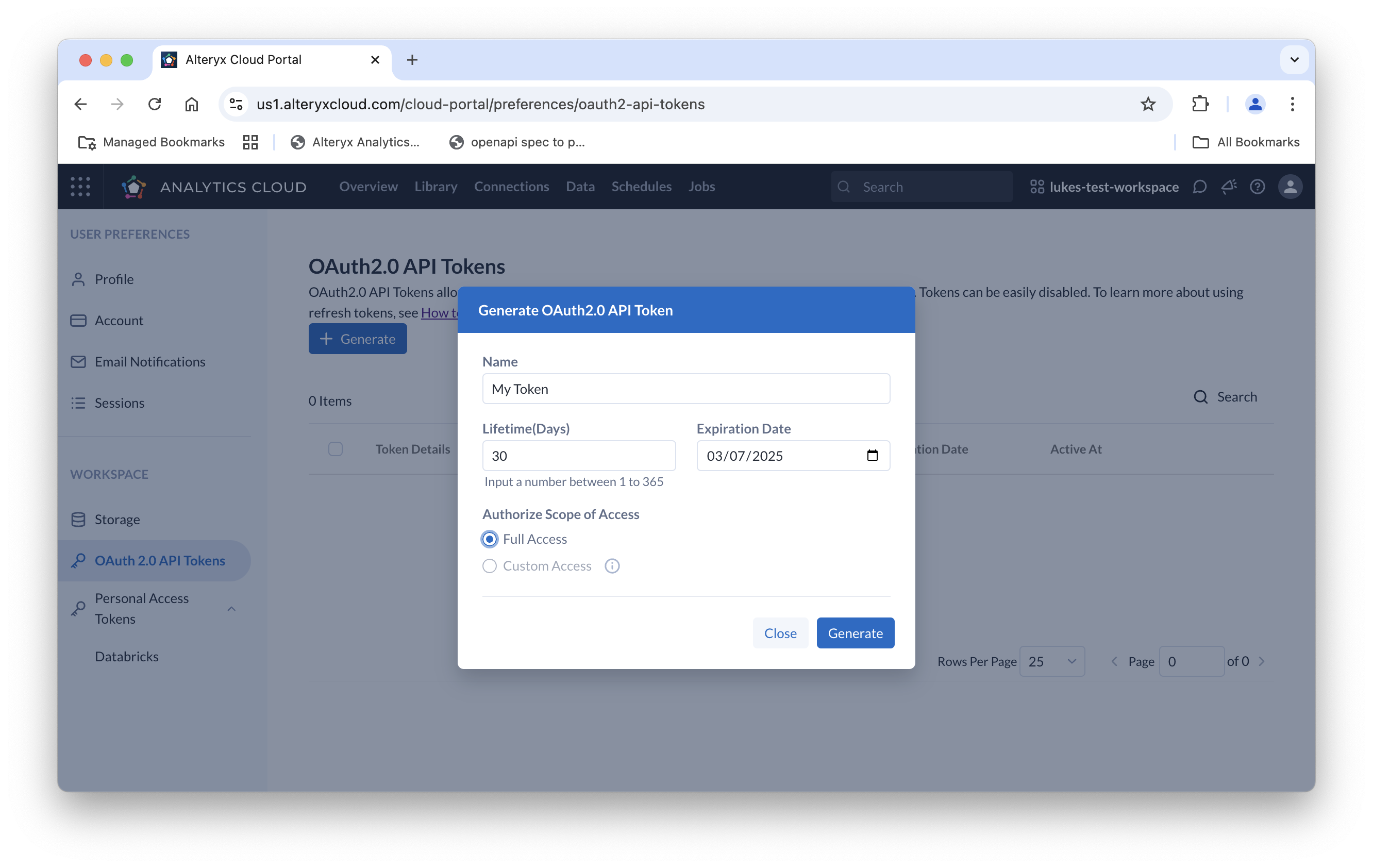 Token configuration