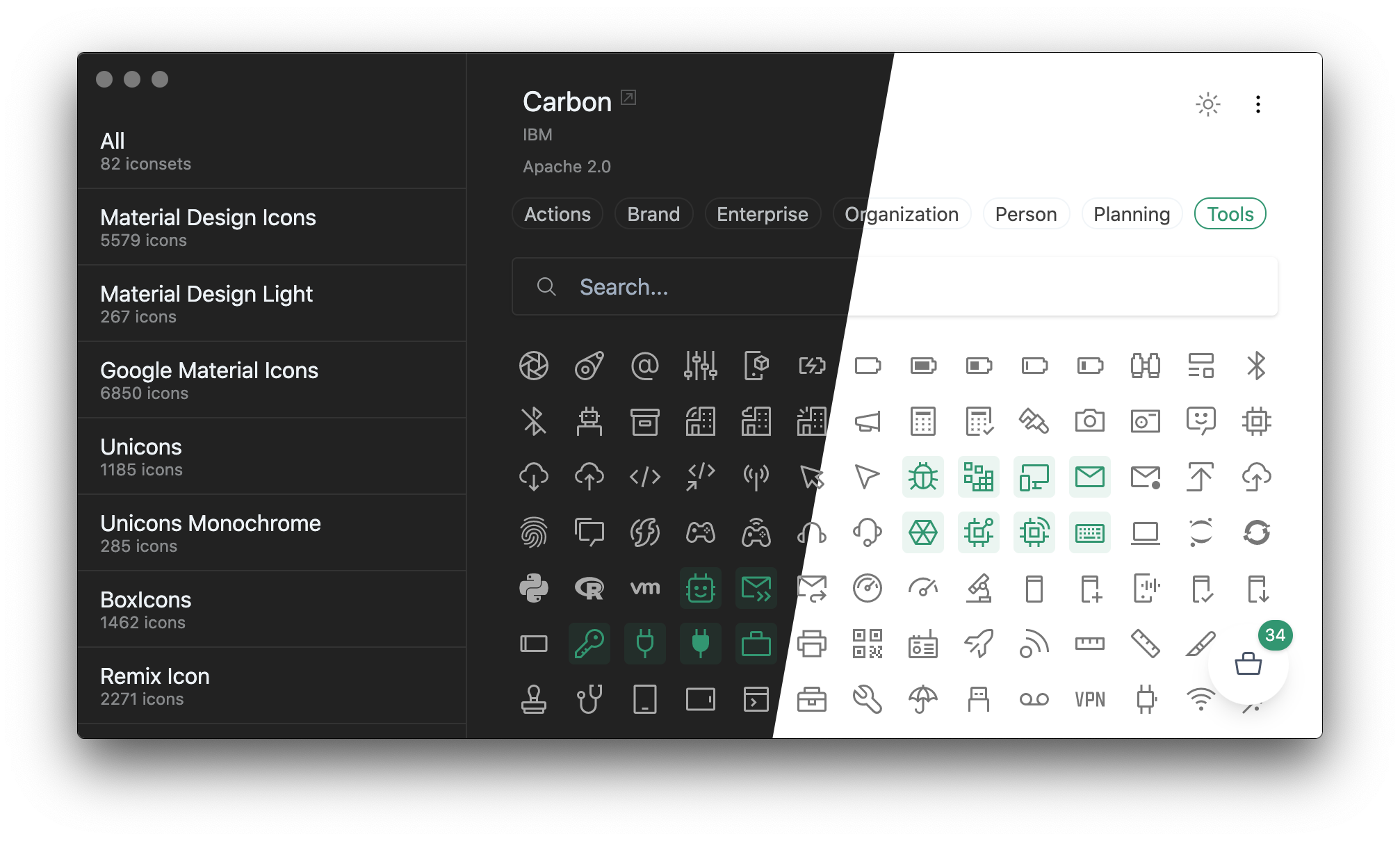 Icônes dark mode screenshot