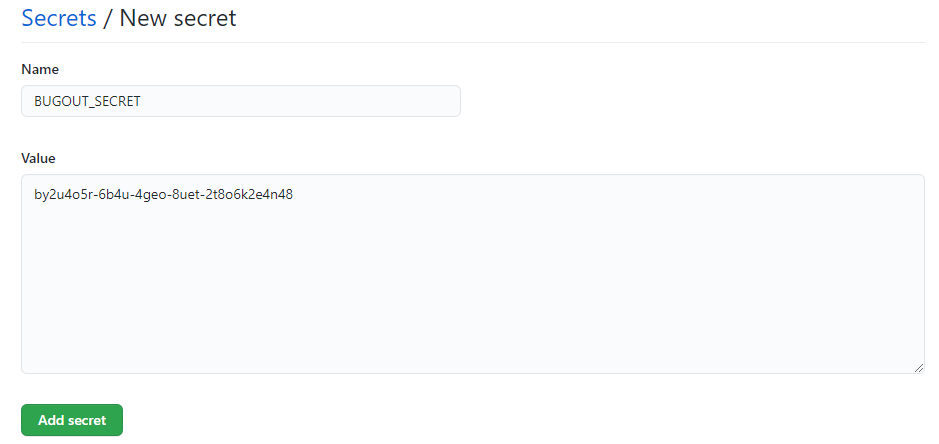 Bugout secret at GitHub
