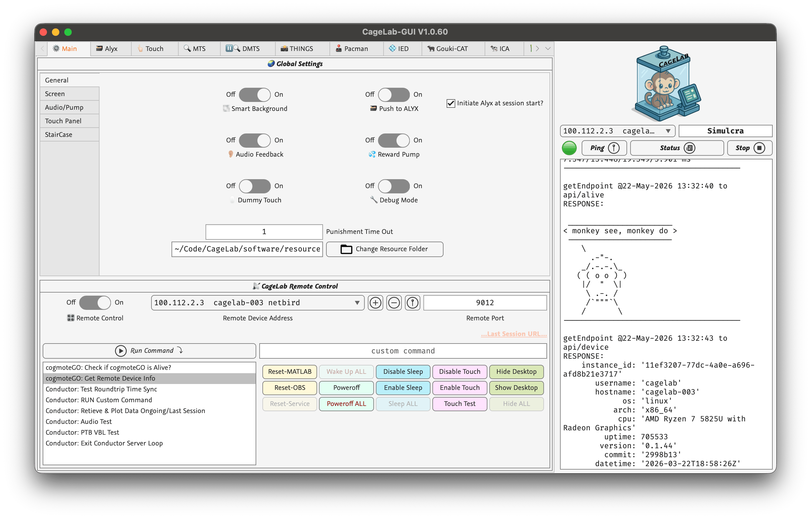 Main CageLab GUI