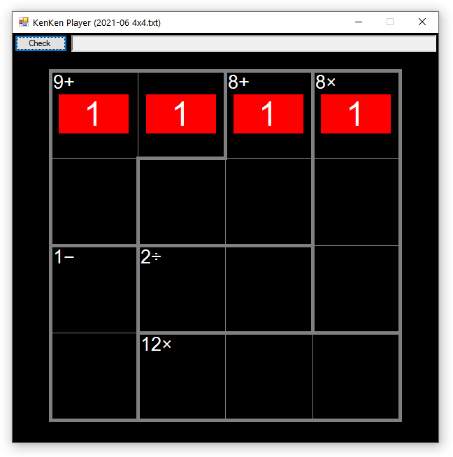 Main UI with first row highlighted in red as there are more than one instance of the number 1 Cell Highlighting