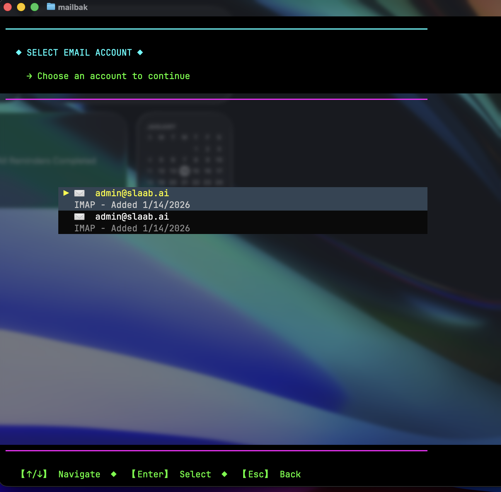 mailbak TUI - Backup Progress