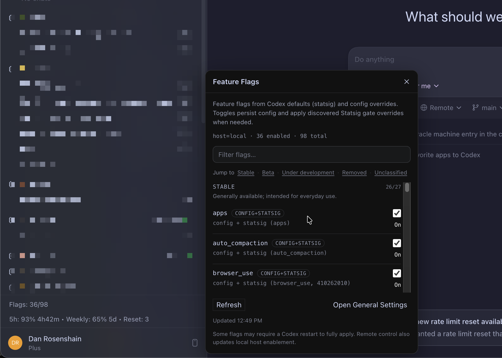Feature flags popover