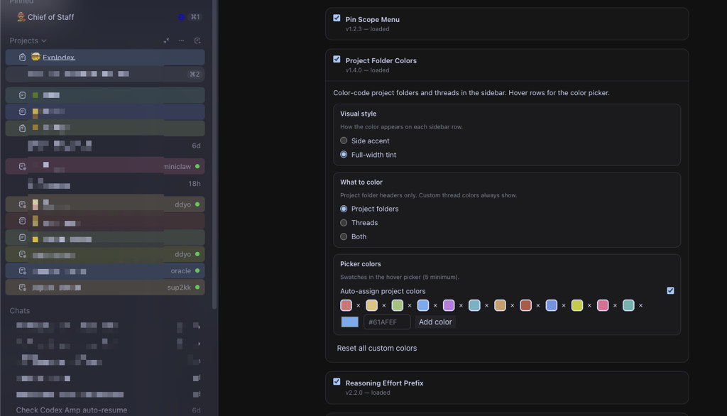 Project colors in the sidebar