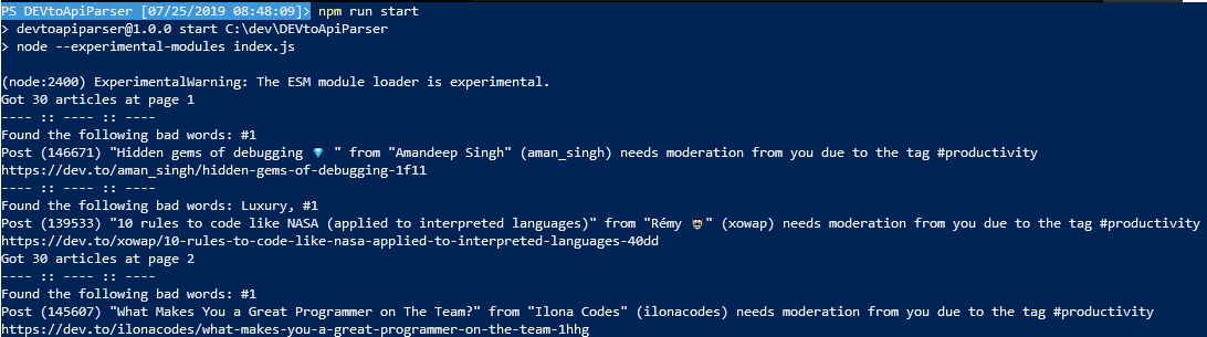 Example of output