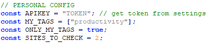 Settings in index.js file
