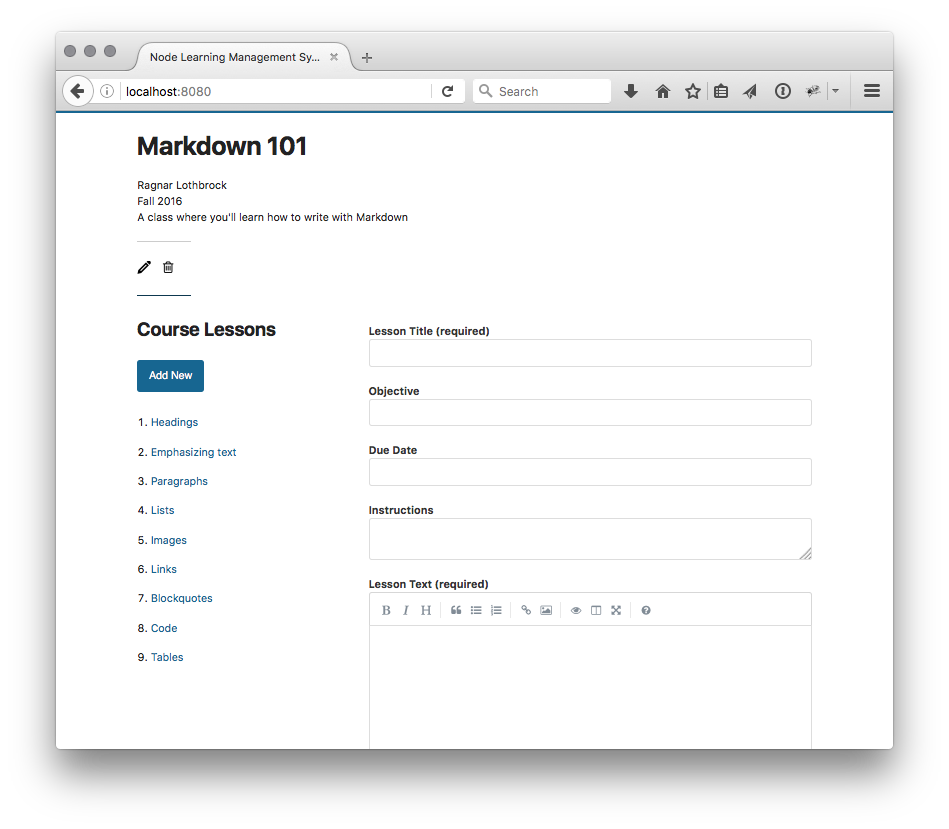 create lesson screen