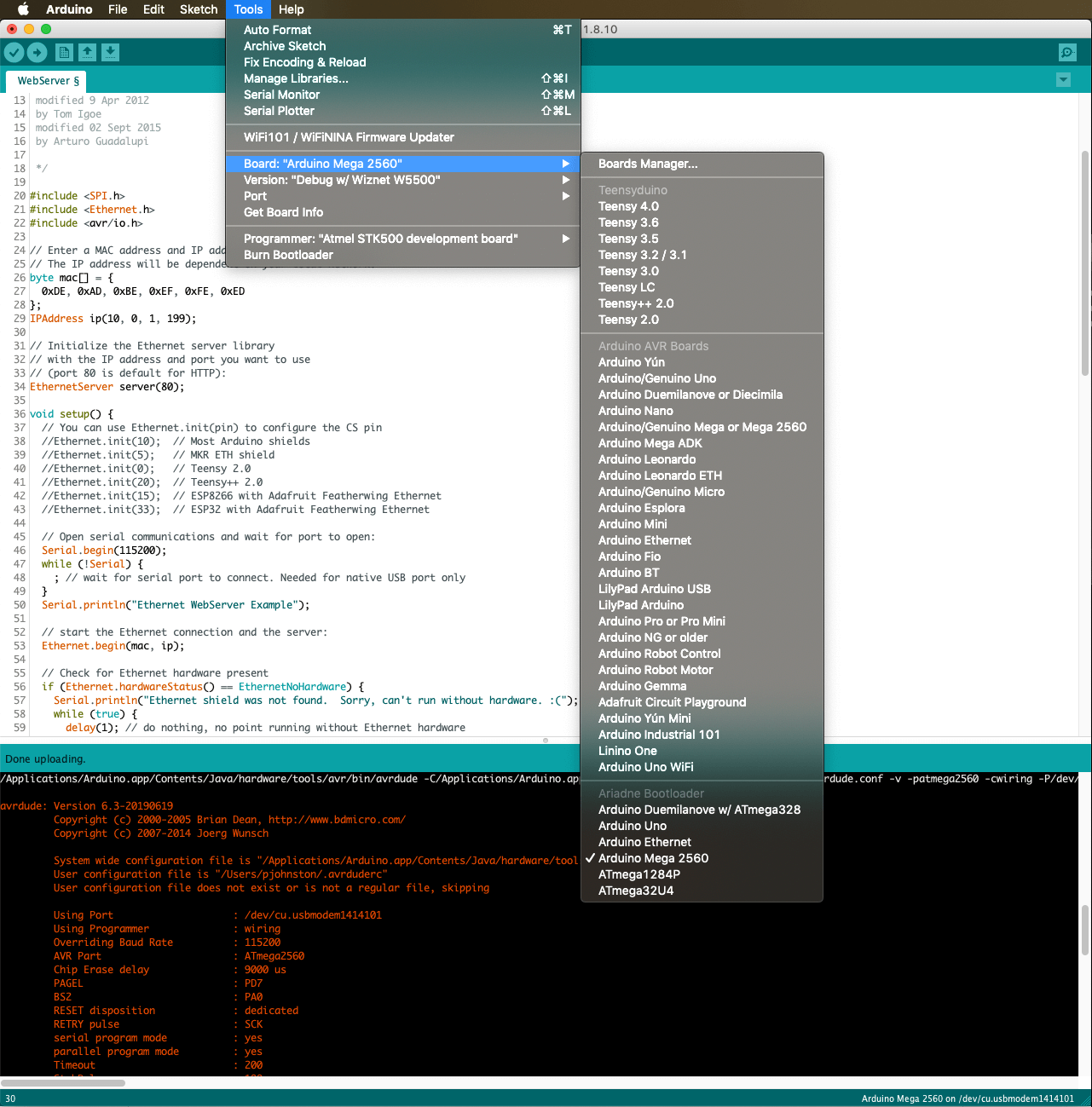 Athena Listed in Boards Image showing the Athena bootloader in boards