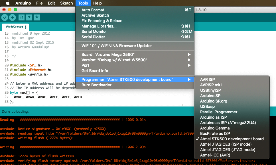 Programming Tools Menu Image showing the tools menu