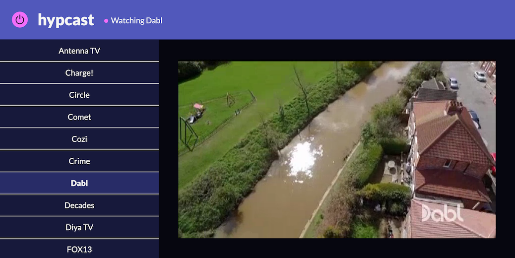 Screenshot of Hypcast tuned to a channel