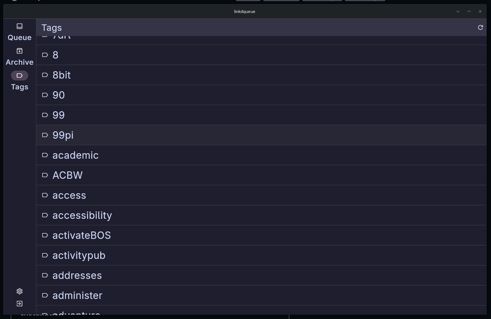 Linkdqueue Application Tags Screen