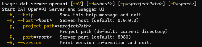 DAT CLI SERVER OPENAPI HELP