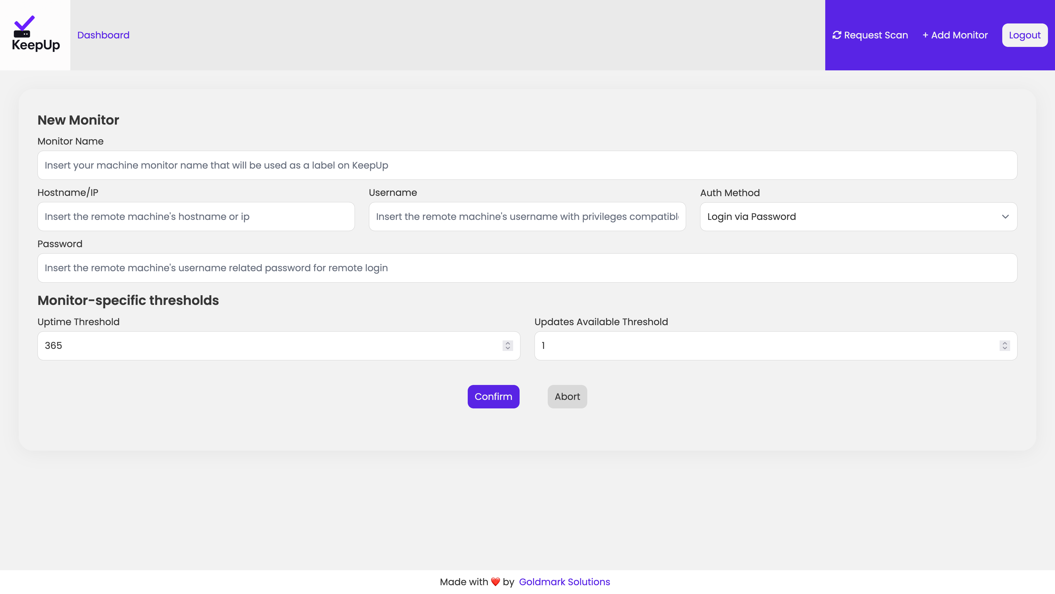 Monitor creation view