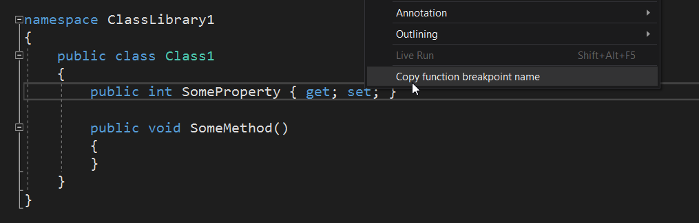 Context menu screenshot