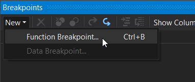 New function breakpoint menu