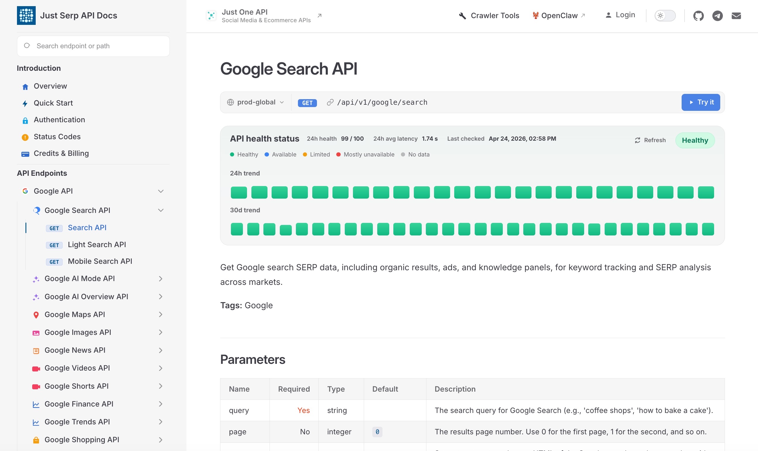 JustSerpAPI documentation overview