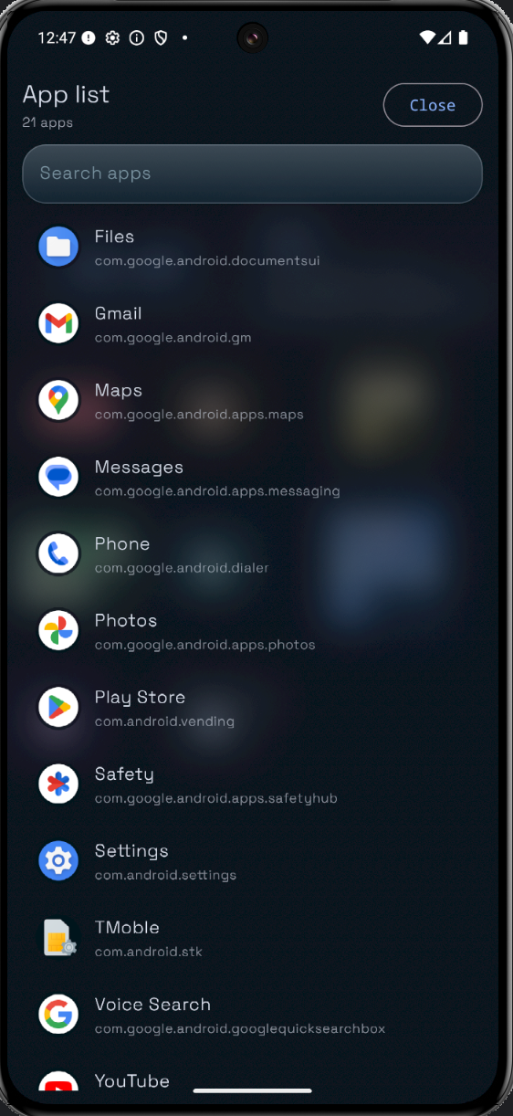 App list panel