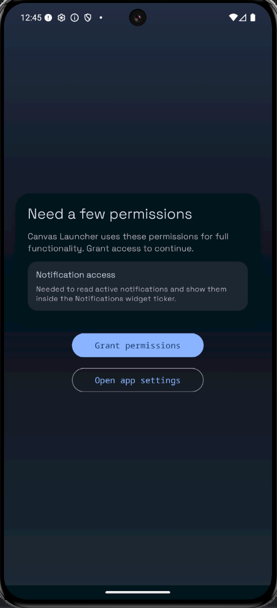Permissions screen