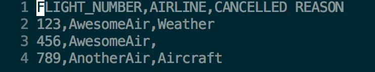csv in terminal with one value missing