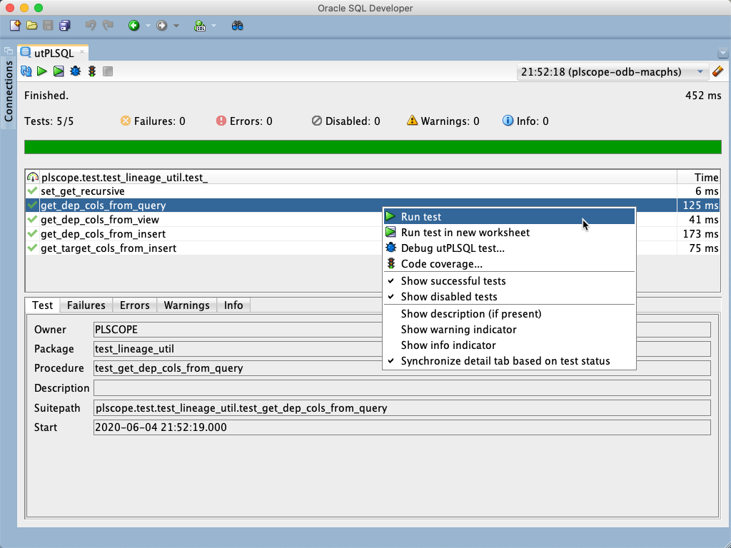 Run utPLSQL test