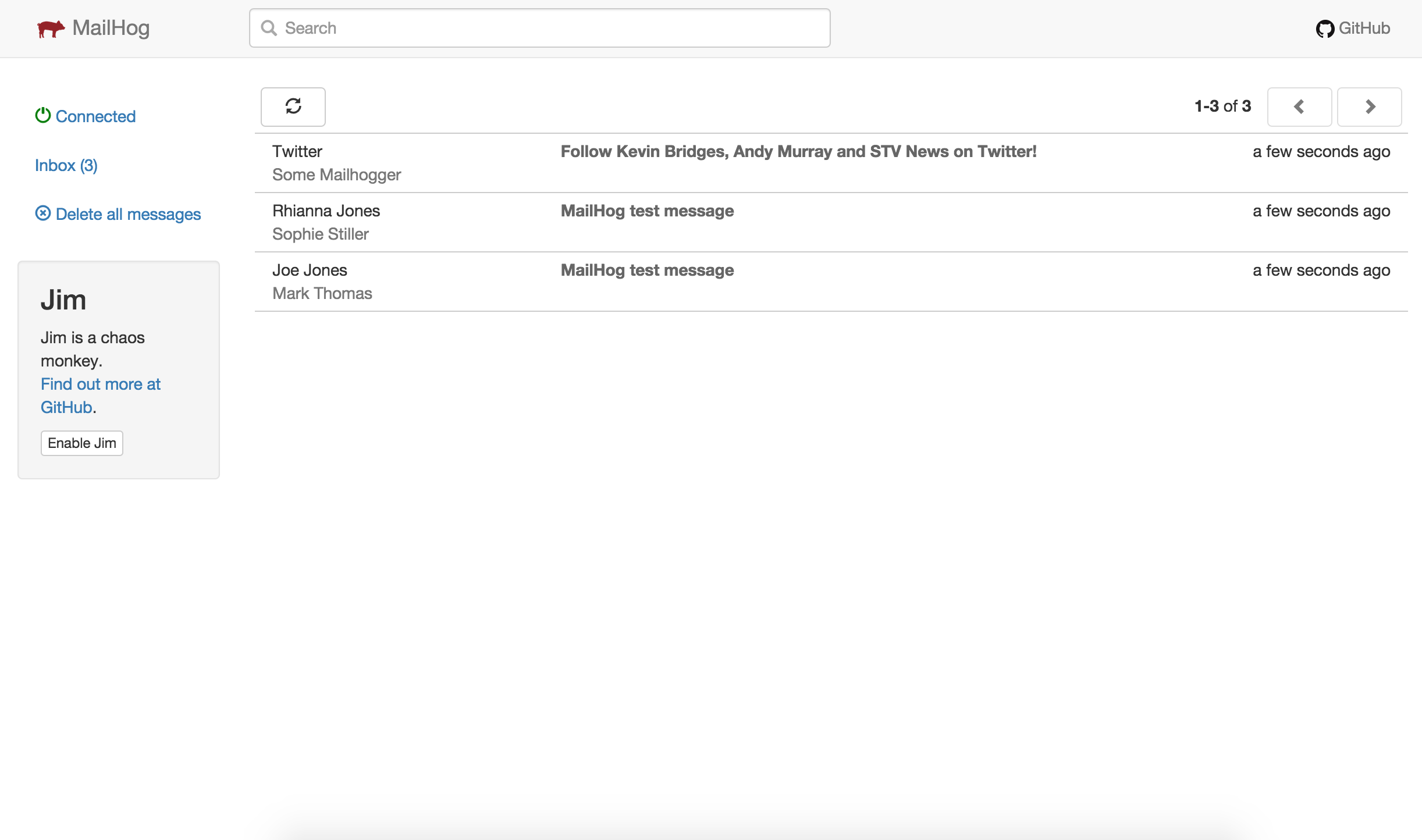 MailHog web interface Screenshot of MailHog web interface