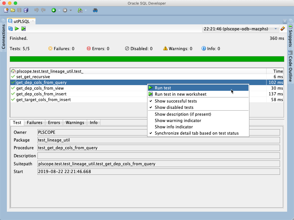 Run utPLSQL test