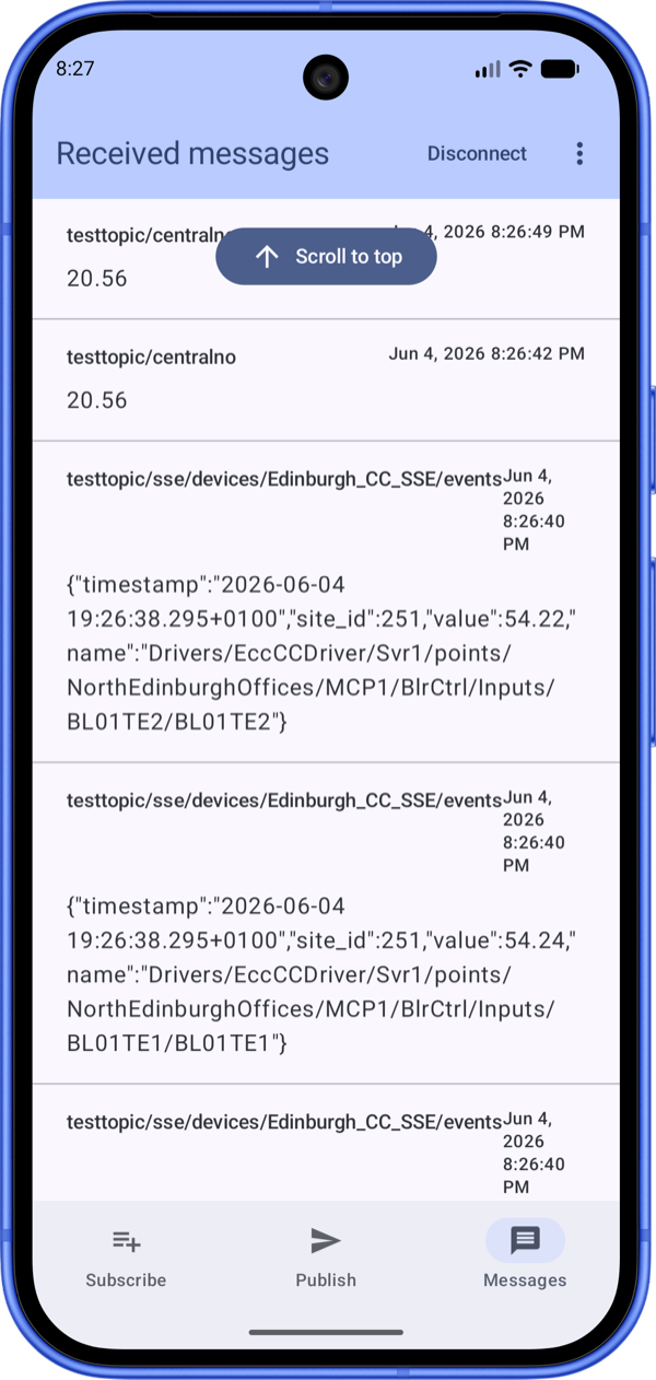 Received messages screen