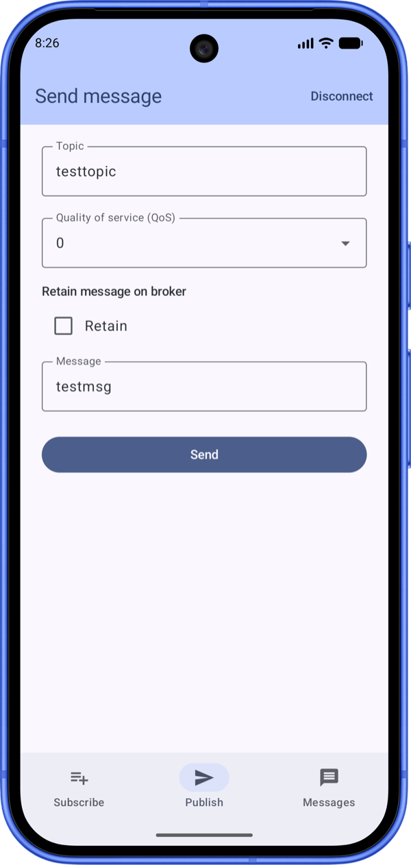 Publish message screen