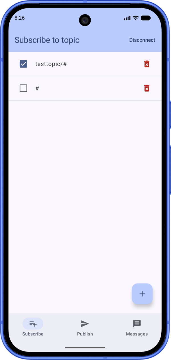 Subscribe to topics screen