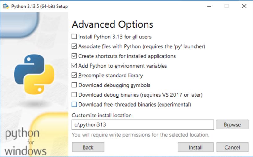 Python installation screen