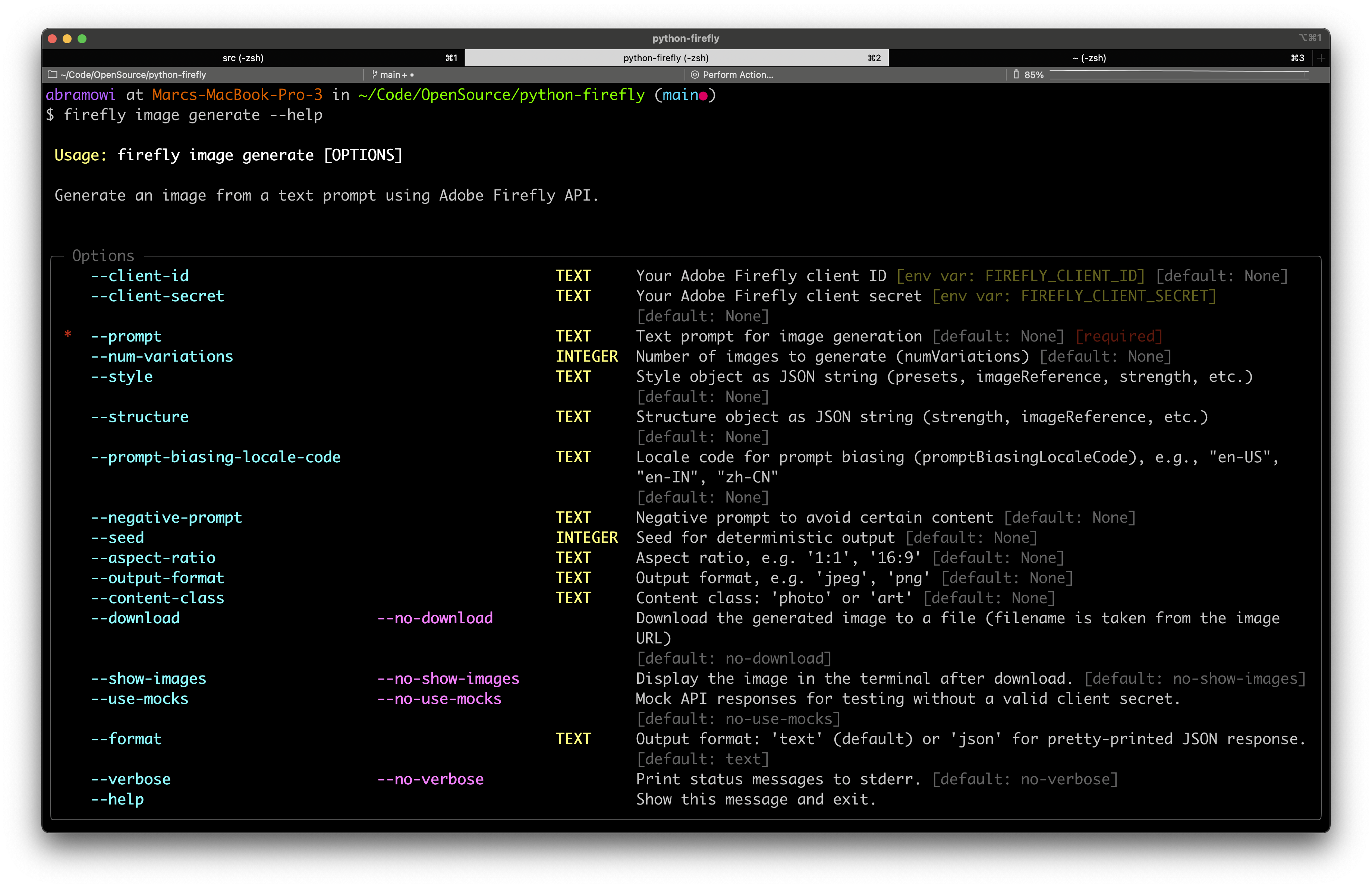 Screenshot of CLI help