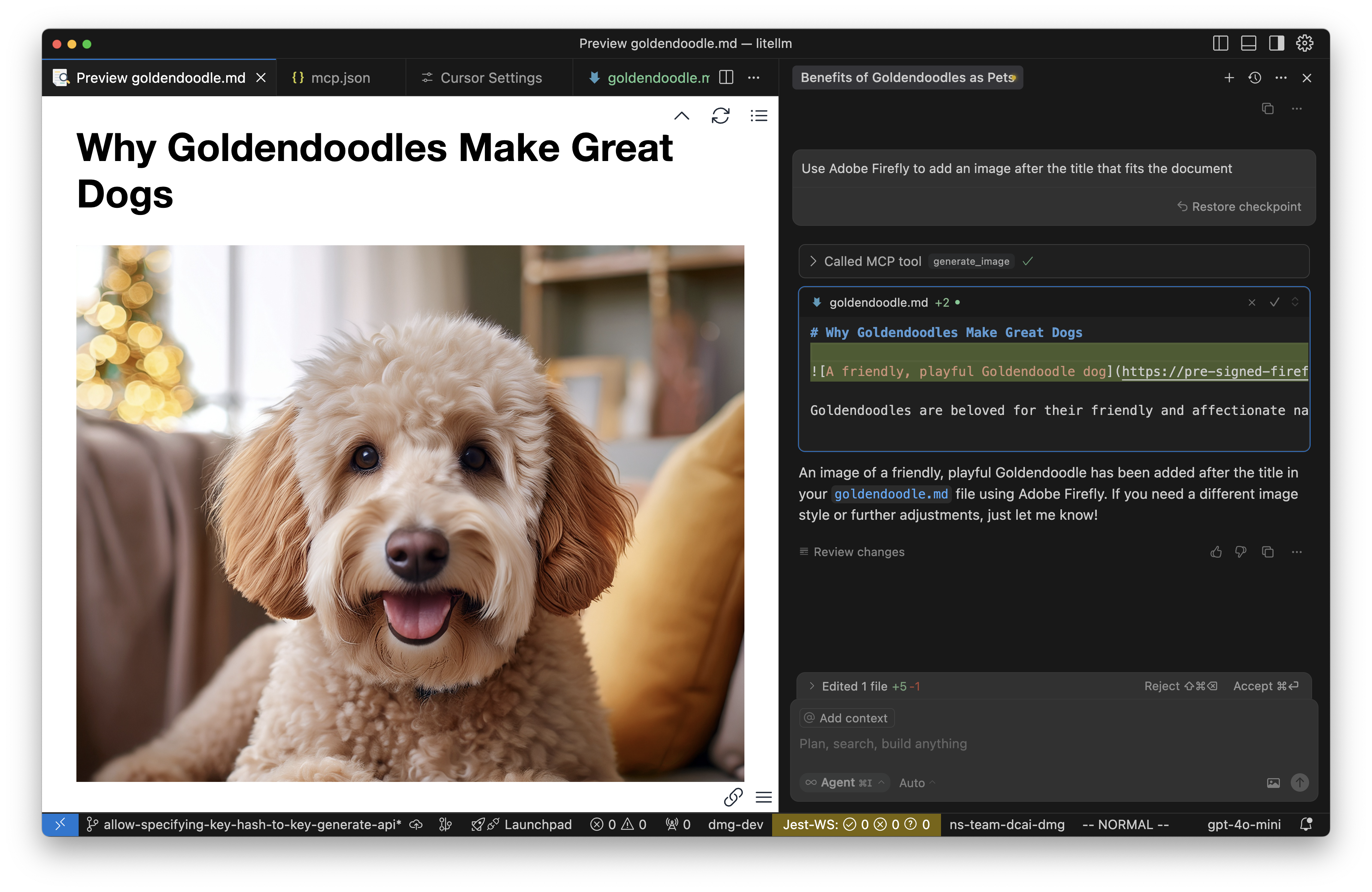 Screenshot of using MCP server in Cursor