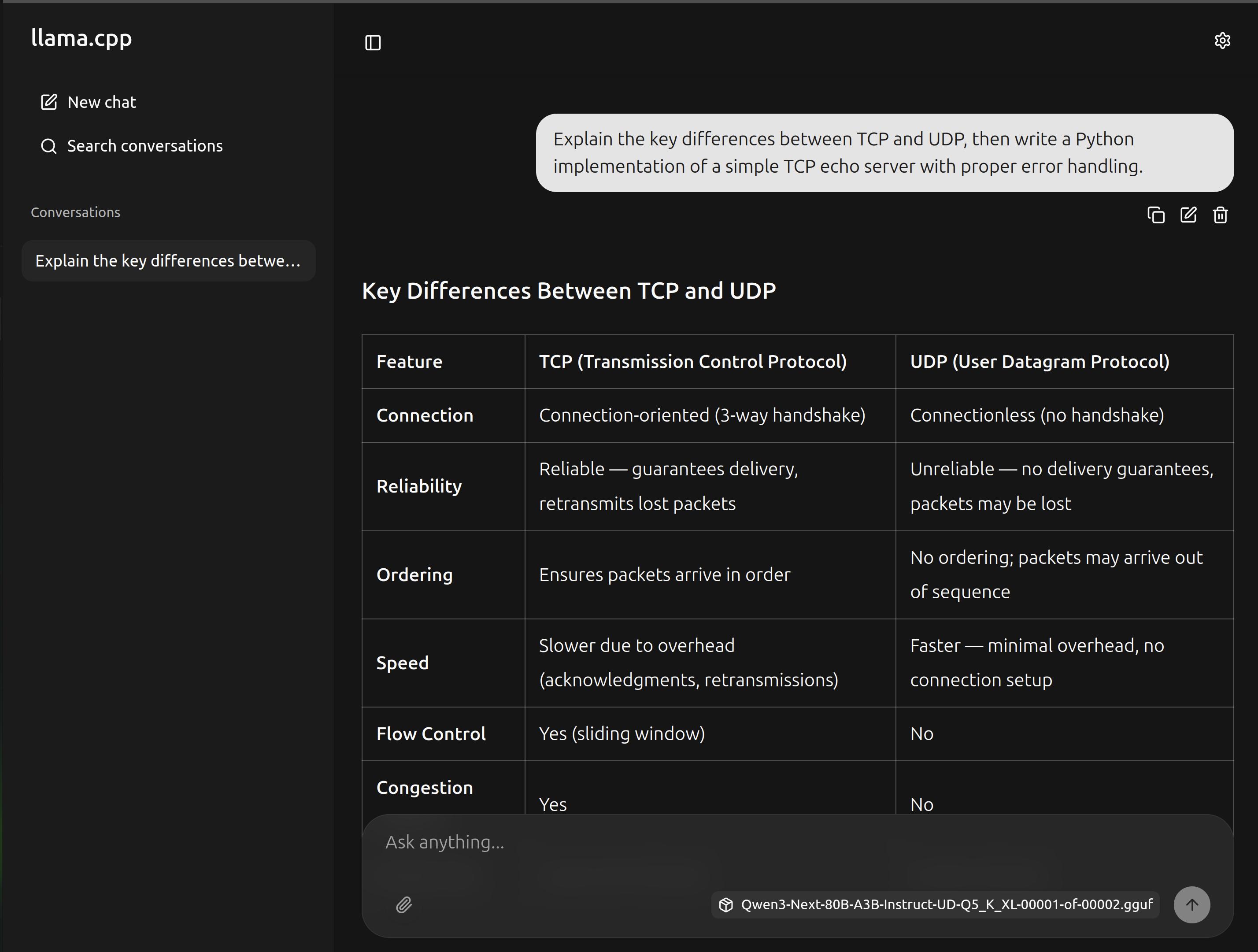 llama.cpp built-in web UI