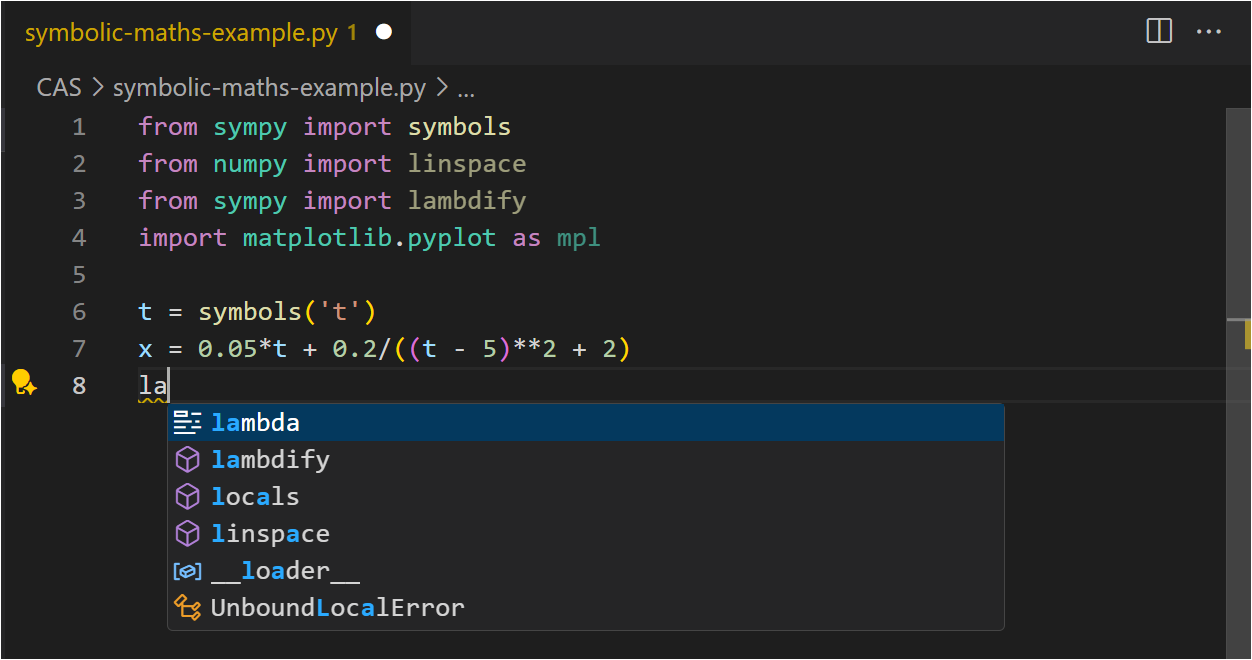 Screenshot showing code completion suggestions